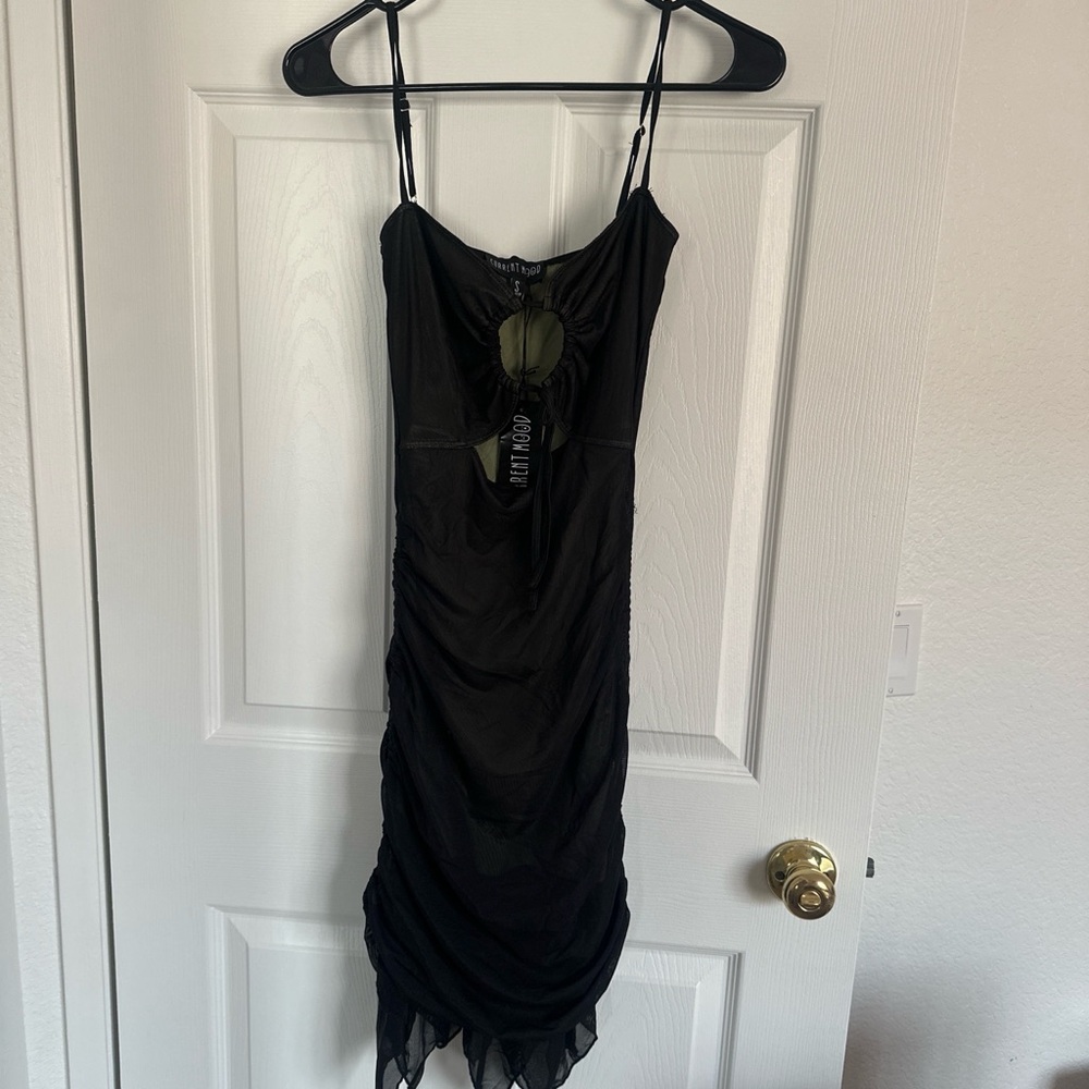 Current Mood Black Mesh Spaghetti-Strap Mini Dress